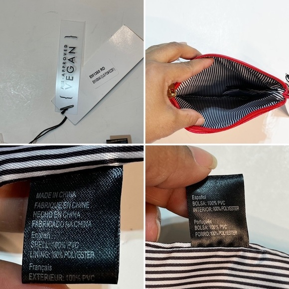 Emperia Clutch/Wristlet Red Color Vegan 3 Pockets with Zip - Picture 9 of 10